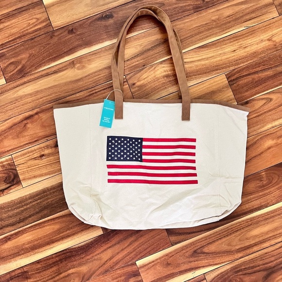 NWT Maurices Cotton USA American Flag Preppy Beach Bag Tote Costal Casual - Picture 2 of 10